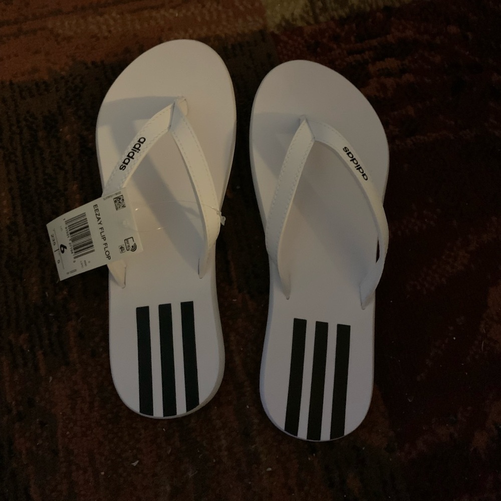 White Addidas  flip flops
